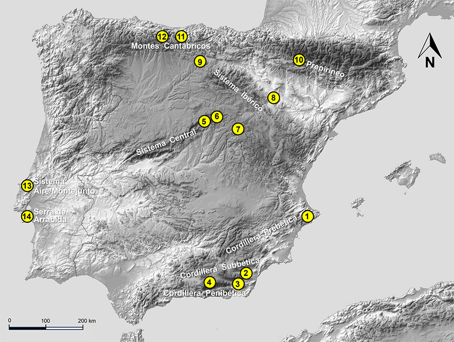 Áreas de la península ibérica en las que se ha muestreado de forma sistemática el Medio Subterráneo Superficial (MSS)