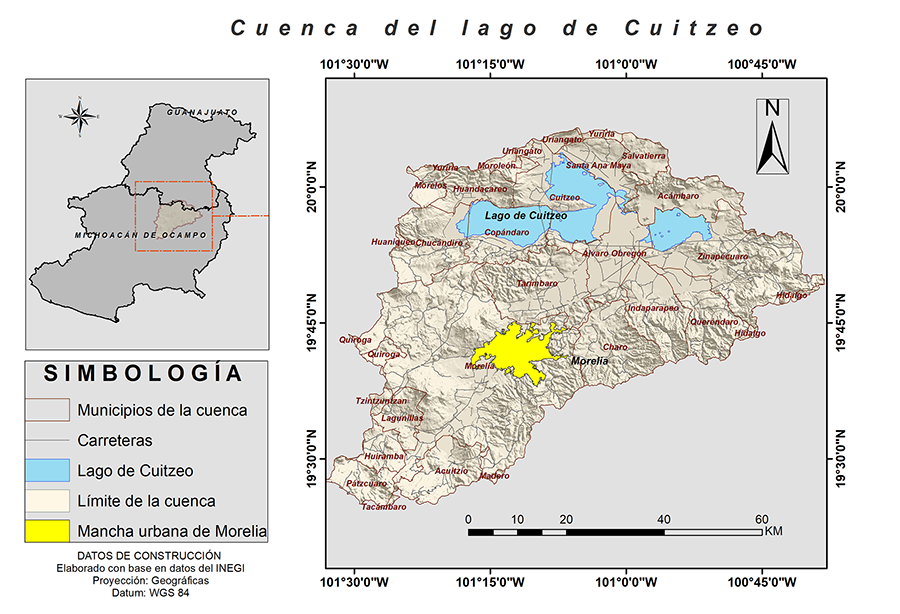 Ubicación geográfica de la cuenca del lago de Cuitzeo, en el centro-occidente de México.
