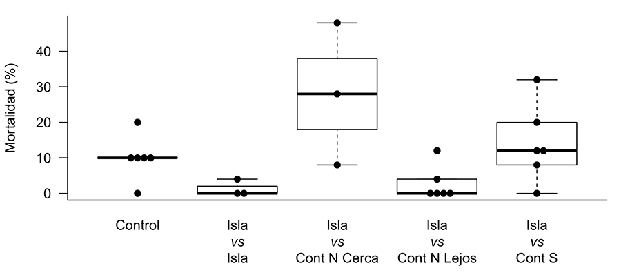 Porcentaje de placas con obreras muertas tras 24h de su enfrentamiento.