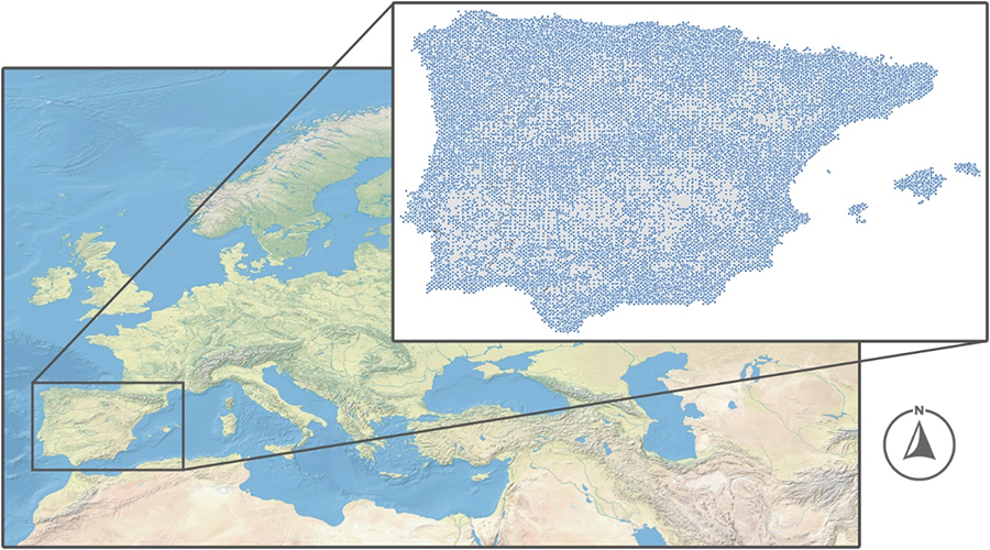 Location of the study area and a detail of the Iberian Peninsula and Balearic Islands